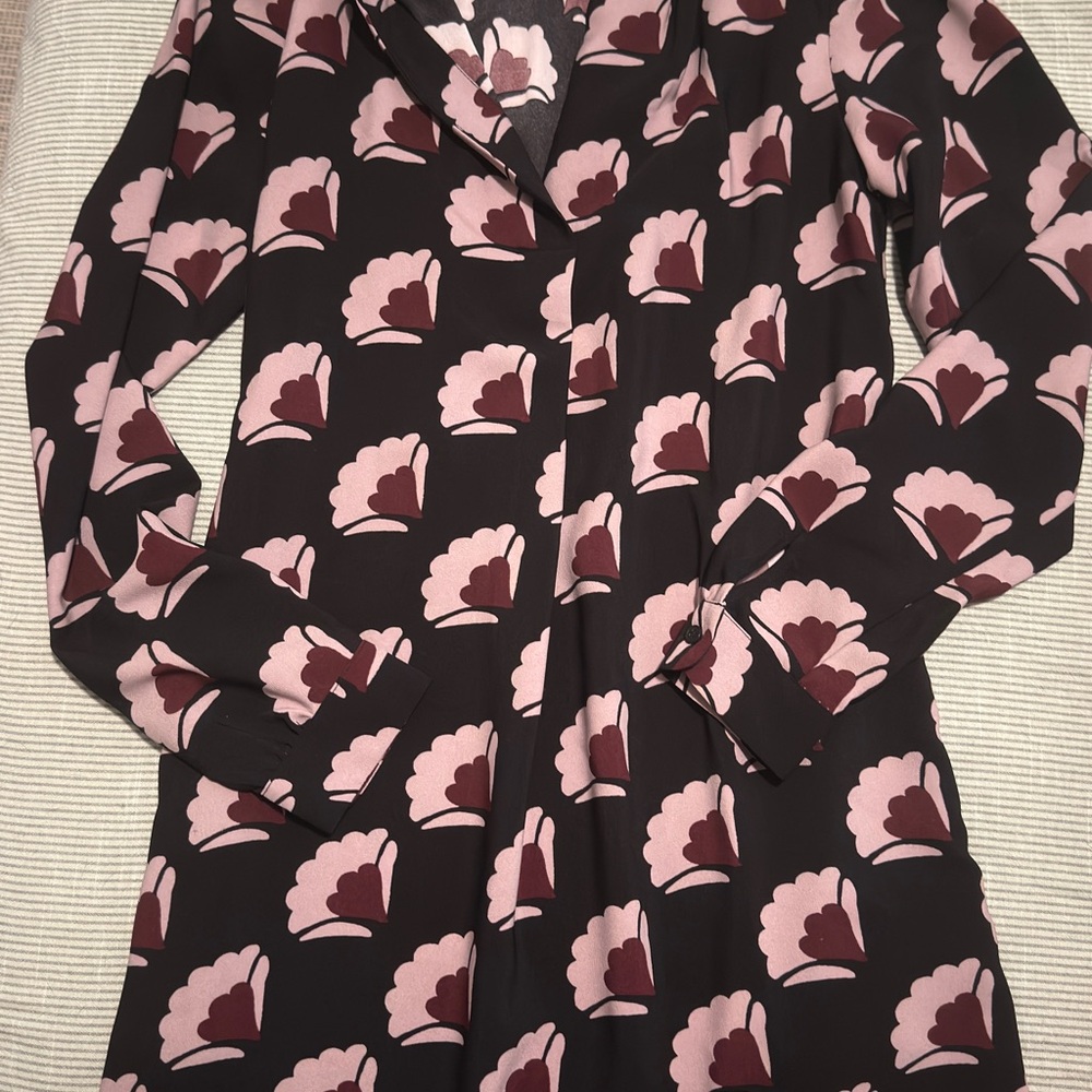 LOFT Black and Pink Patterned Dress